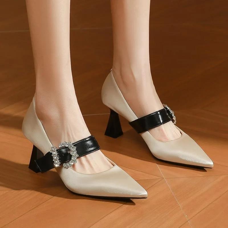 Fashion New Design Women Pumps High Heeled Sandals Pointed Toe Marry Jane Shoes High Quality Pu Heels Fashion Ladies Shoes 2025