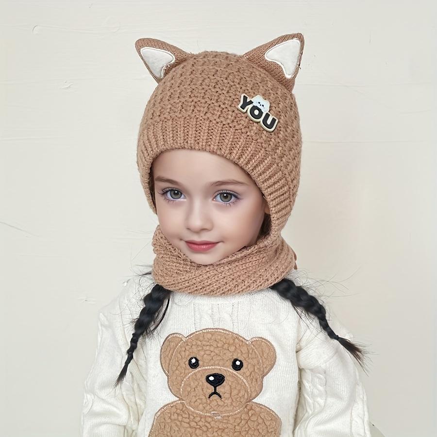 1 Stück Bezaubernde Katzenohren Warme Mütze für Kinder - Gemütliche Strick Kapuzen Umhang Stretch Passform Herbst/Winter Outdoor-Aktivitäten für 8-12 Jahre Katzenmütze