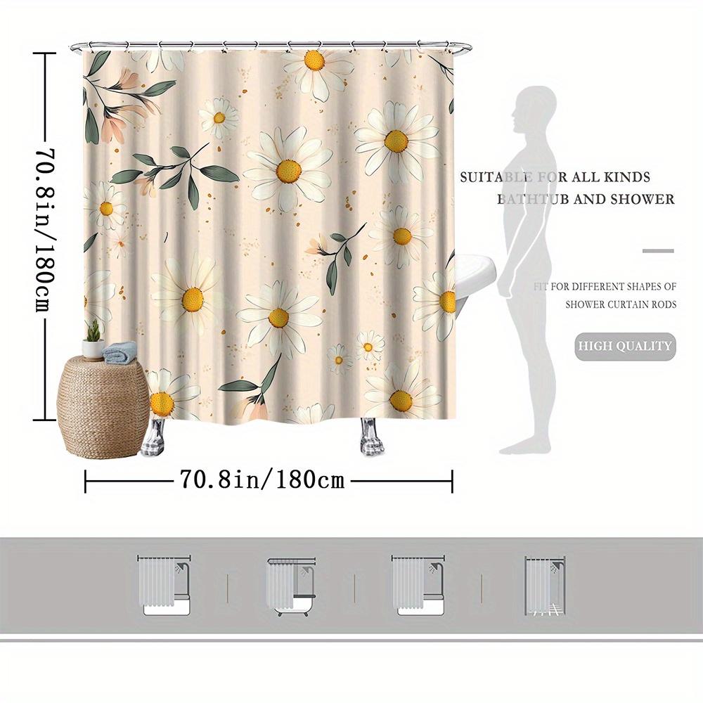 Plant Flower Shower Curtain - Natural Theme, Retro Art Pattern, Polyester, 12 Hooks, 70.8x70.8,Fashionable Bath & Bathroom Decor