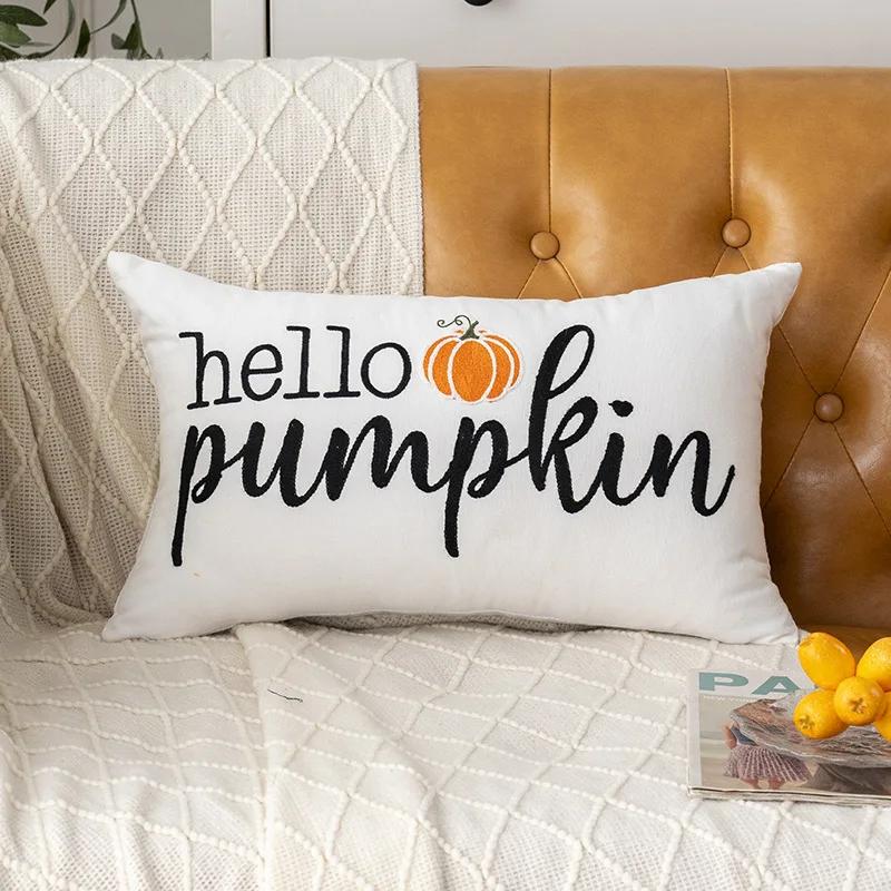 Halloween Plush Cushion Cover Embroidered Halloween Pumpkin Cushion Cover Halloween Decorative Sofa Cushion Covers