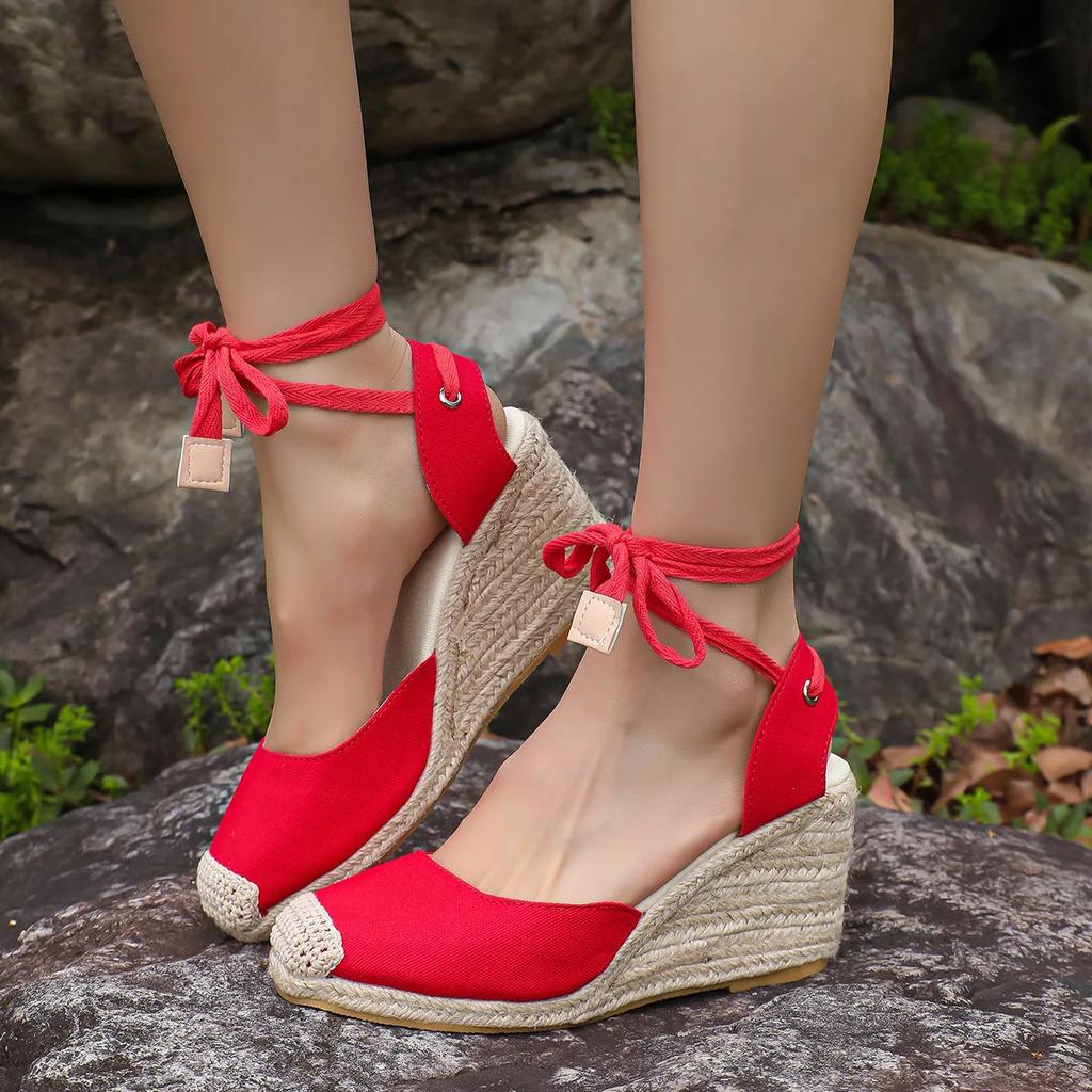 Fashion Wedge Sandals for Women Summer  Closed Toe Ankle Strap Slingback Sandals Woman Comfort Lace Up Casual Sandalias