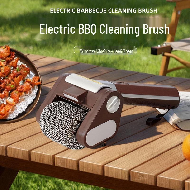Rechargeable Stainless Steel Electric BBQ Brush with Light & Food-Grade Cleaning Roller