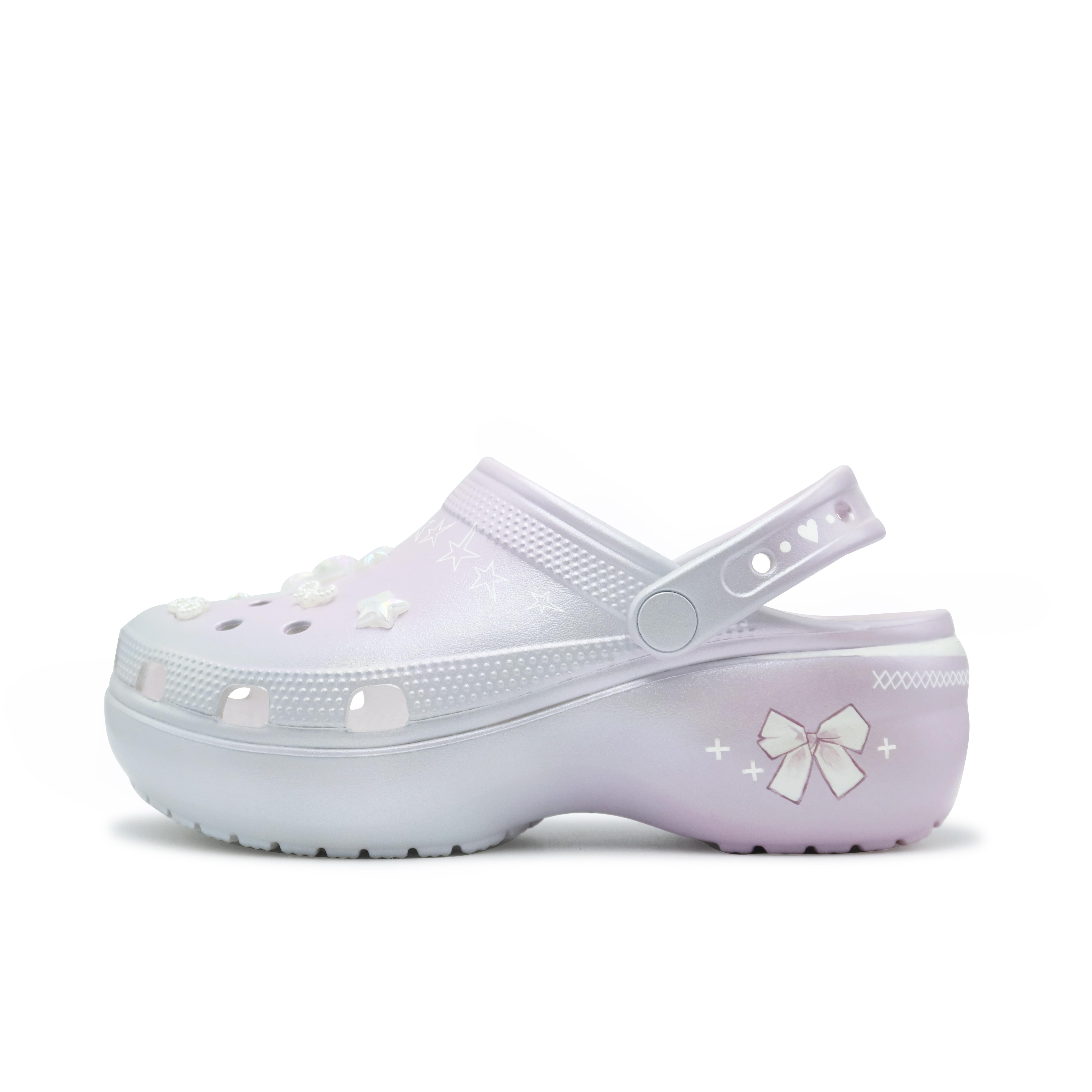 

Crocs Classic Platform Clog Made with Stars Girly Setting Bow Punk Millennium Ballet American Sweetheart Hole Shoes Women s Silver Pink 34-35 розовый цвет-серебро