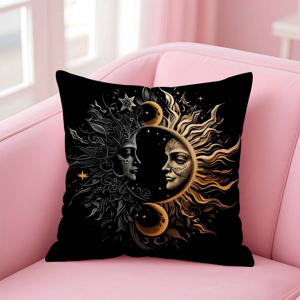Sun Moon Mandala Series Pattern Pillow Case Anti-Dustmite Pillow Invisible Zipper Silky Short Plush Sofa Cushion Cover