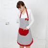 Women Cute BowKnot Dot Aprons Kitchen Restaurant Cafe Bib Cooking With Pocket