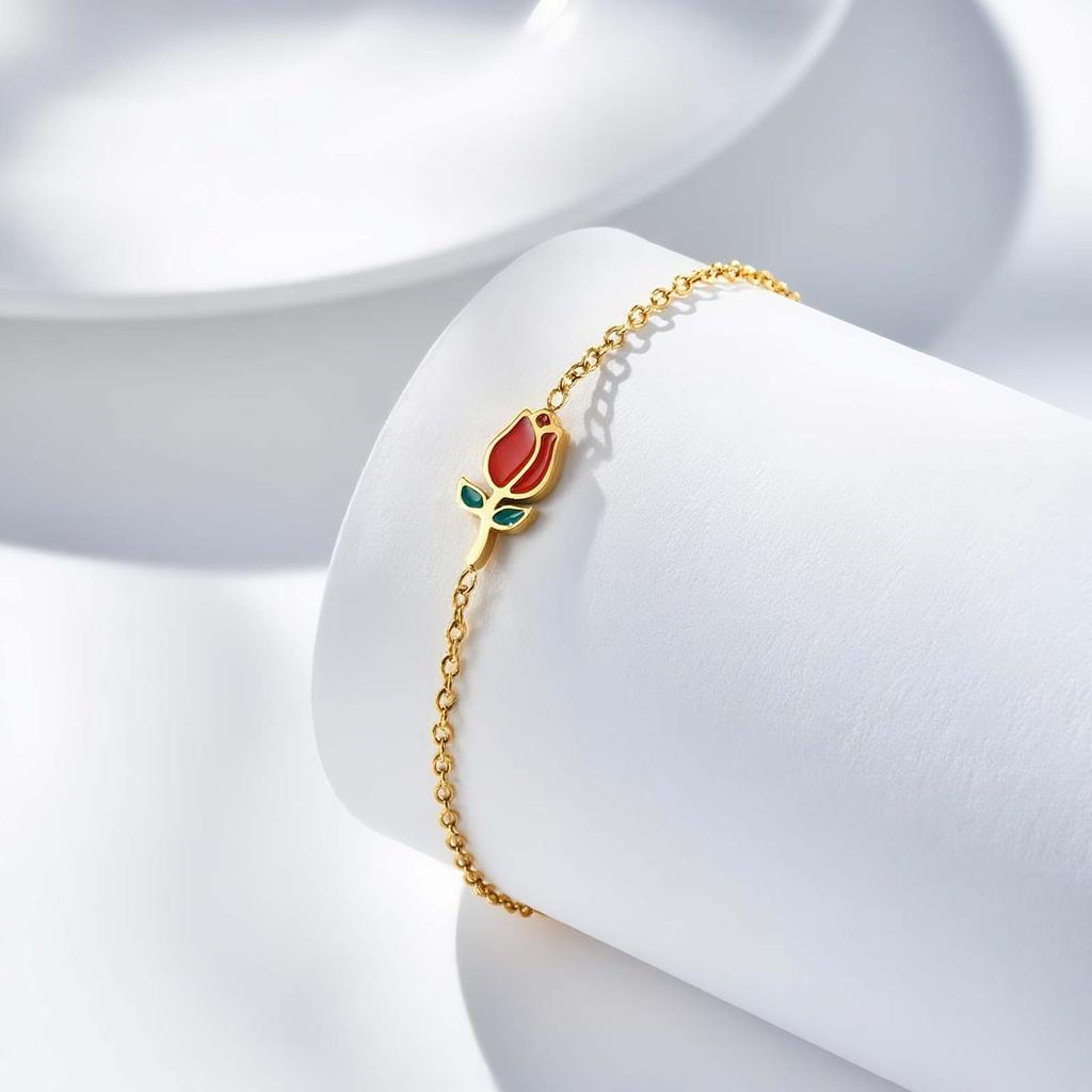Pulsera Dulce con Patrón de Unicornio y Rosas para Mujeres Niñas, Pulseras de Elefante de Acero Inoxidable Color Dorado, Lindo Regalo de Joyería