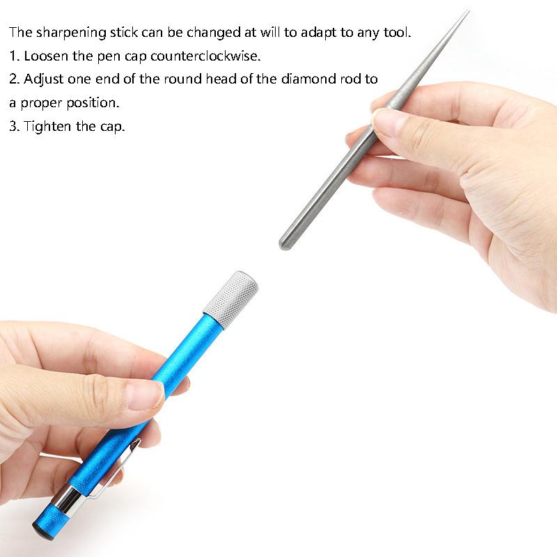 Knife Sharpener For Fishhook Knife Pen Shape Diamond Plated Carbon Steel Grindstone Outdoor Tool Knife Sharpener Multi Purpose