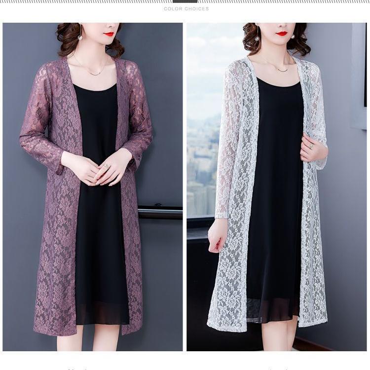 Sommer-Spitzenbluse Damen Übergröße Mittellang Dünne Schaljacke Sonnenschutzkleidung Offene Vorderseite Bluse