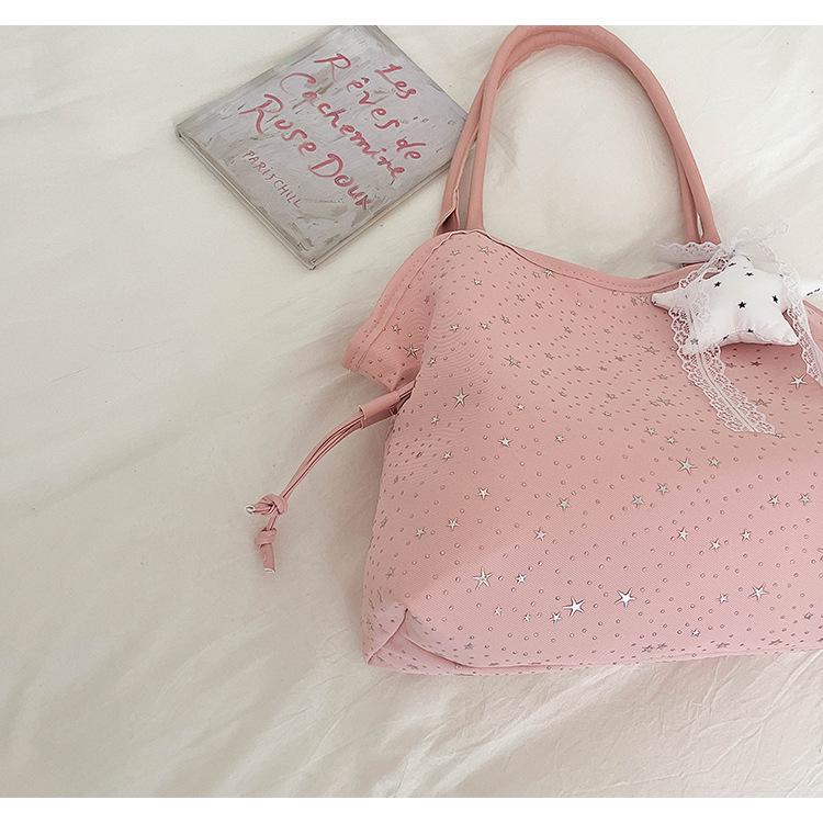 Star Pattern One-Shoulder Drawstring Tote - Women's Korean Style Fashionable Crossbody Bag