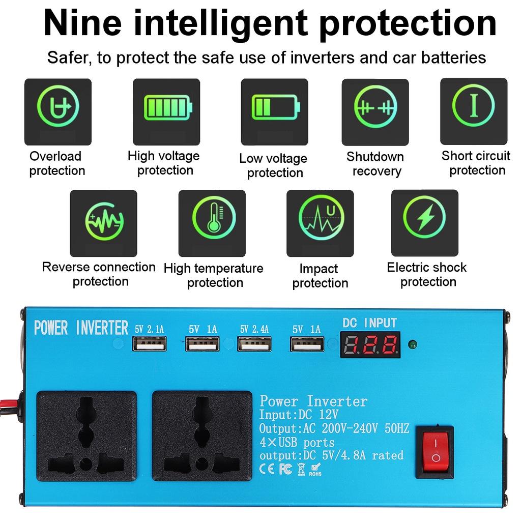 Car Solar Inverter DC 12V 24V To AC 220V 500W Power Inverter Voltage Transformer Converter 4 USB LED Display for Car Home