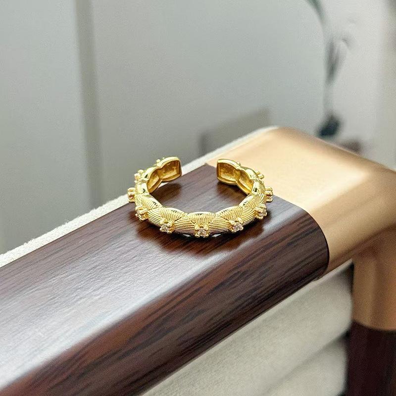 Medieval Vintage Flower Butterfly Brushed Opening Ring Light Luxury Niche Exquisite Zircon High-End Ring Woman