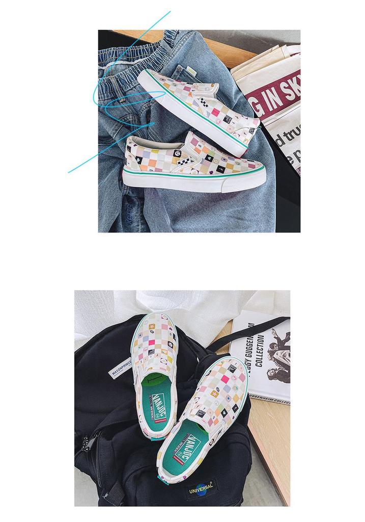Chaussures Slip-On en toile unisexes 2026: Chaussures plates d'été décontractées style coréen pour étudiants et couples.