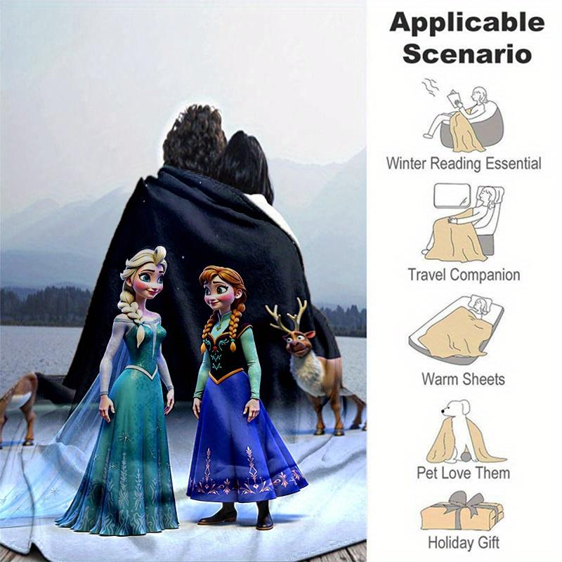 1pc, Cartoon Frozen Elsa Anna Blanket, Seasonal Decorative Throw, Soft Flannel Throw Blanket, Versatile & Cozy for Bedroom, Soft Warm Beddin
