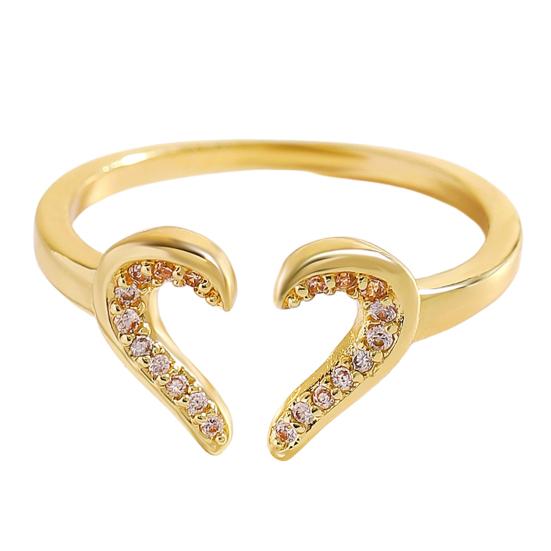 Women Ring Adjustable Open Heart Shape Finger Ring with Cubic Zirconia Semi-Inlaid Design Formal Wear Jewelry Gift