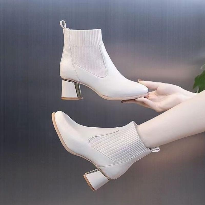Fashion Elegant with Medium Heels Leather Women's Ankle Boots Autumn Winter Female Short Shoes Solid Color Booties Pu Boot On Promotion