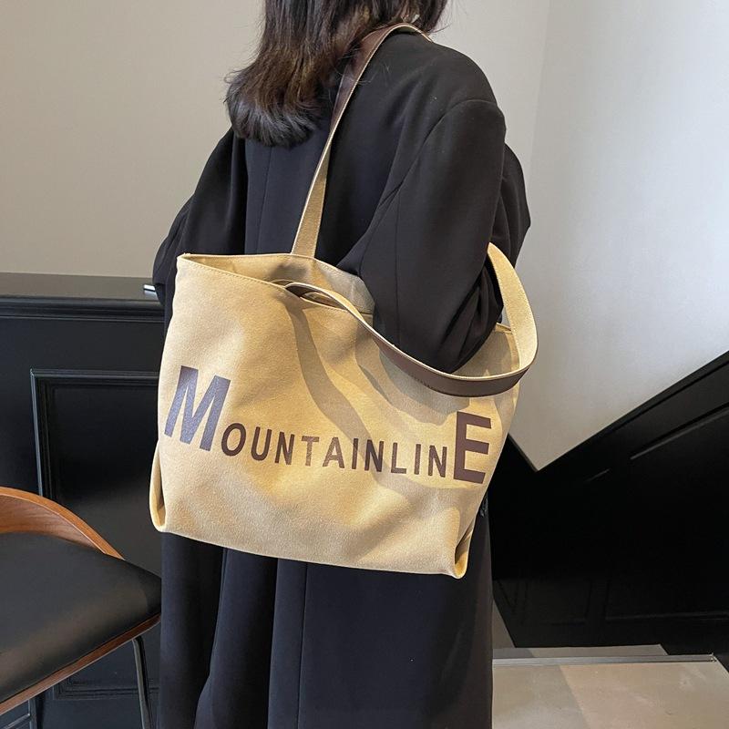 Simple large letter printed tote canvas bag, new retro texture casual fashion commuter women's shoulder bag