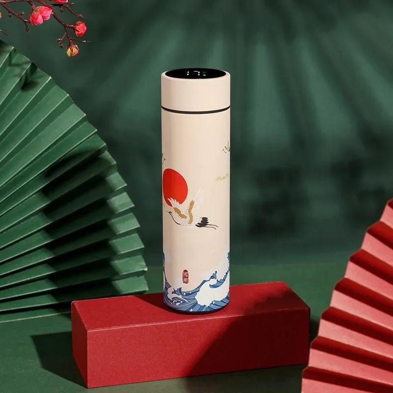 

Термокружка в китайском стиле, вакуумная колба, ЖК-дисплей, умный термос с изоляцией, бутылка для воды 304SUS, тамблер, заварник для чая 500ml