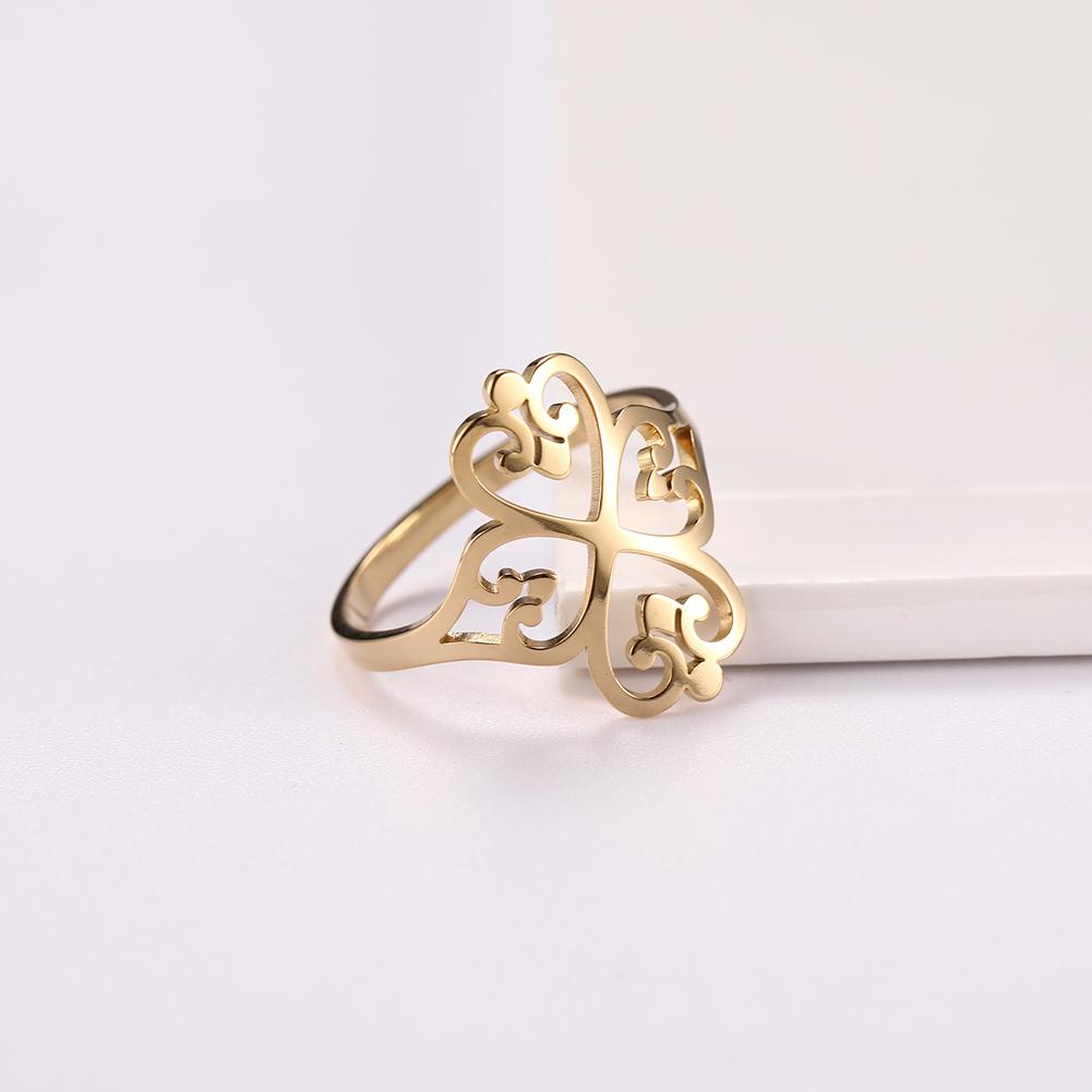 COOLTIME Geometric Filigree Flower Rings for Women Stainless Steel Vintage Four-leaf Clover Rings Wedding Birthday Party Gift