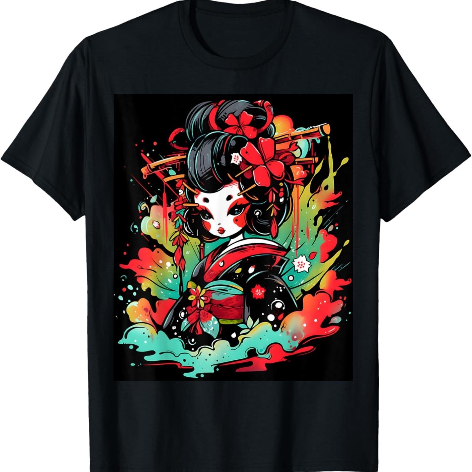 

Geisha Beauty Unveiled_ Striking Graphic Design T-Shirt S чёрный