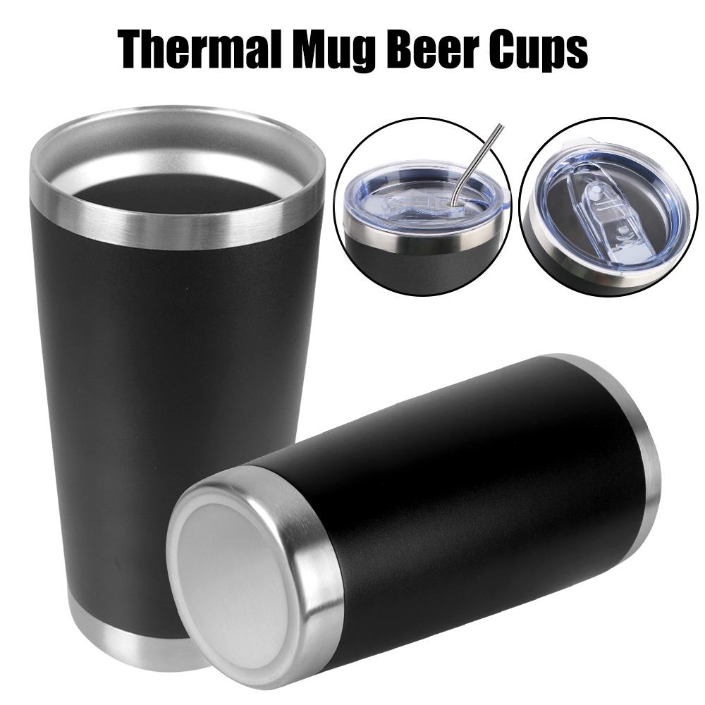 Beer Cups With Lids Drinkware Vacuum Water Bottle Stainless Steel Thermal Mug Insulated Leakproof 20oz