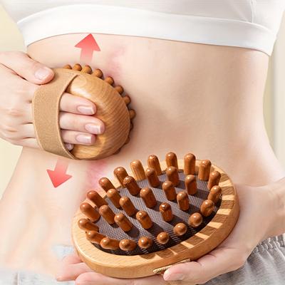 Round Pointed Wooden Full Body Massage Brush, Non Slip Elastic Handle, Comfortable And Relaxing Full Body Massage Tool