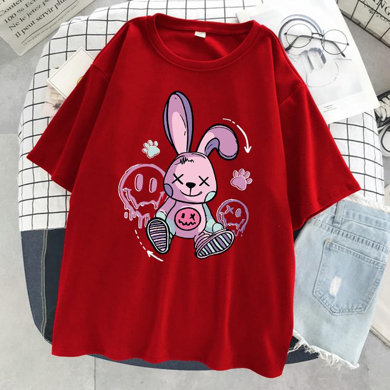 

Игрушечный кролик, сидящий на земле, женская футболка, крутая модная футболка с коротким рукавом, уличный хип-хоп, одежда, спортивная дышащая футболка L