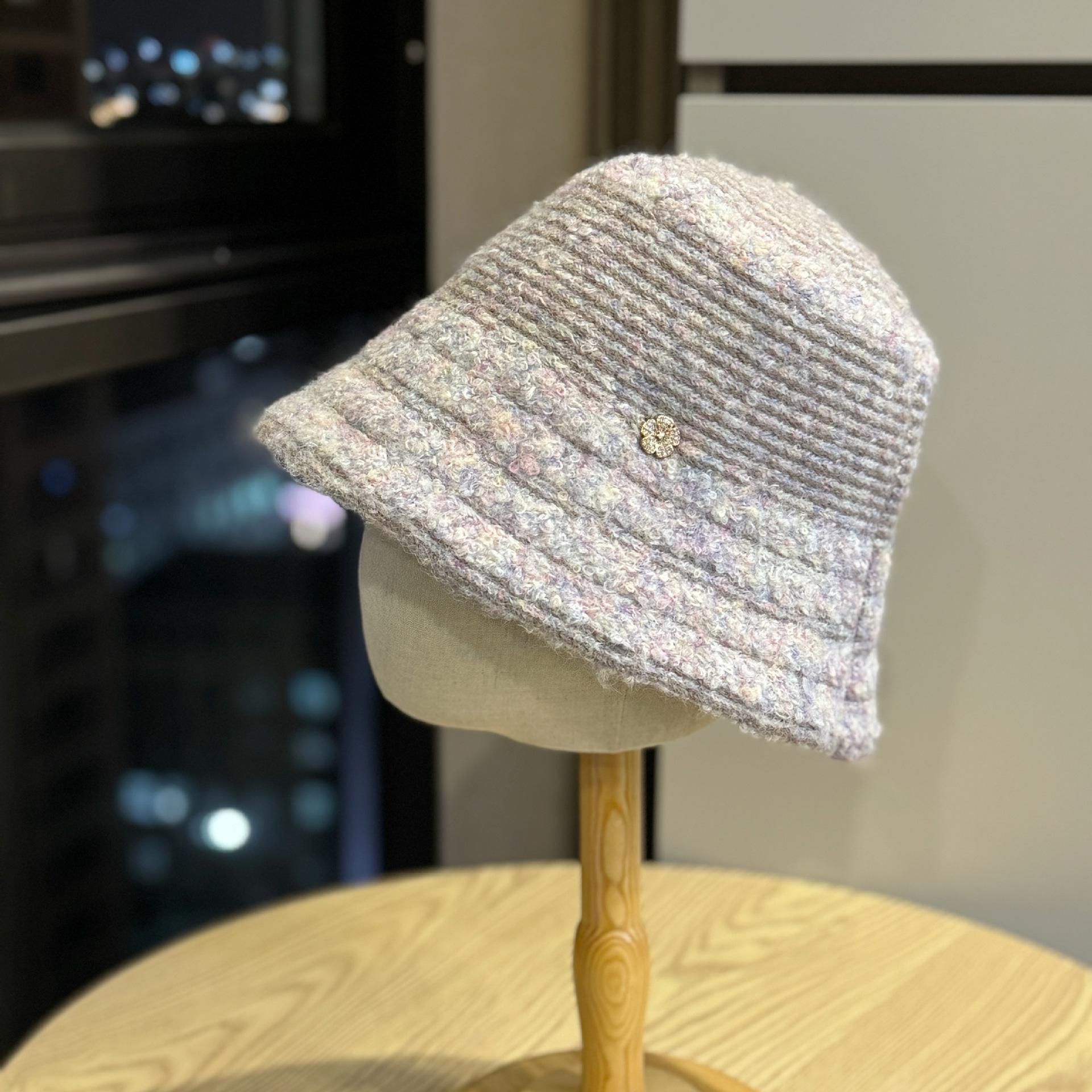 

New autumn and winter knitted fisherman hat for women, Korean style versatile bucket hat, Japanese style solid color retro hat that makes the face Adult54-60Adjustable фіолетовий