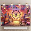 2D Vintage Circus Backdrop with Cobblestone Street, Bicycle & Sunset Clouds