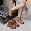 First Layer Cowhide Short Boots Women's Autumn and Winter High-top Velvet Casual Boots Retro Soft-soled Martin Women's Boots