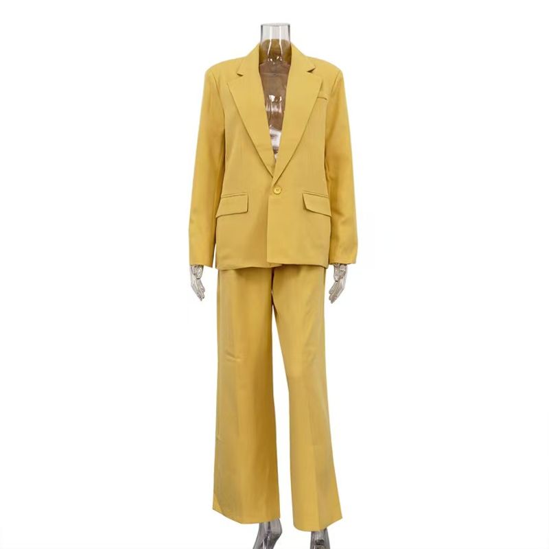 

Western Style Fashion Loose Blazers Wide Leg Pants Set Suit and Wide Leg Pants Set Yellow S