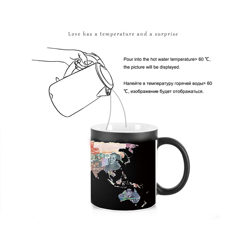 Money Map Cup BSKT-111 Ceramic Mugs Coffee Cups Personalized Gifts Color Change Coffee Mug Anime Drinkware Sublimation Blanks