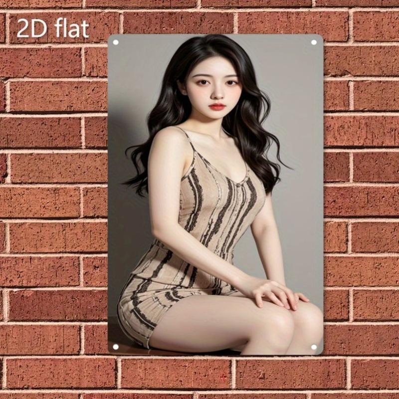 

Flat D Metal Sign Elegant Woman Art Poster Durable Iron Wall Decor for Home Bar Cafe Bedroom Holiday Christmas Gift Modern 20x30cm