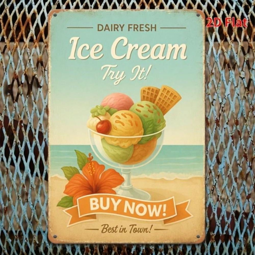 Metal Poster Wall Art, Vintage Ice Cream Kitchen Decor, Sweet Gift