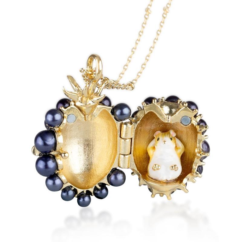 Hidden Hamster Animal Enamel Locket Necklace Creative Open Close Pendant Trendy Jewelry for Daily Wear Anniversary Gift