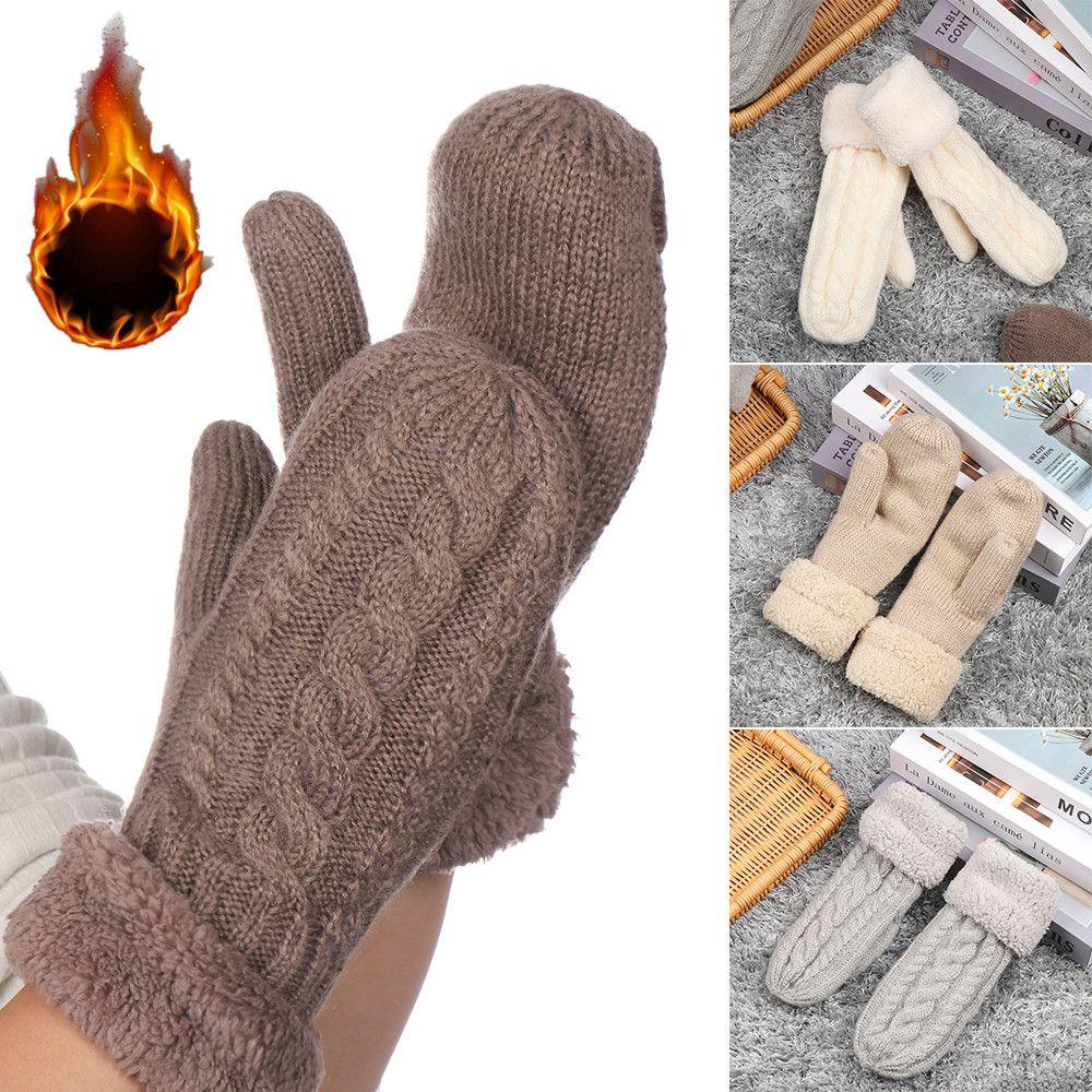 Fashion Twist Flowers Thickening Knitting Wool Female Guantes Full Finger Gloves Women Mittens