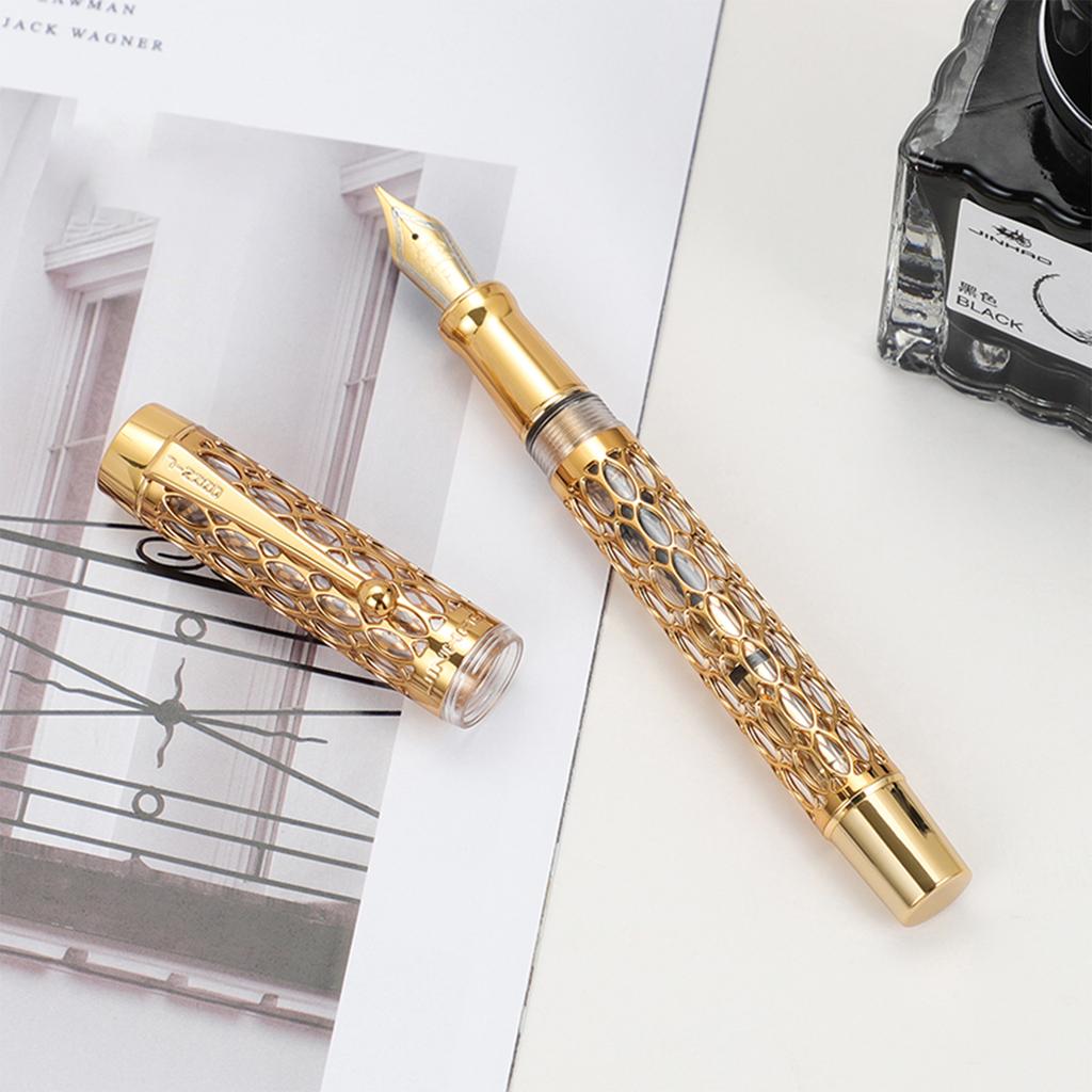 Jinhao Century 100 Fountain Pen Real Gold Electroplating Hollow Out Ink Pens Smoothly Writing F Nib for School Office Business