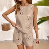 European and American Spring and Summer Thin Simple and Fashionable Breathable Printing Round Neck Sleeveless Top Rubber Band Waist Shorts Suit Women