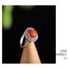 Adjustable Open Ring Men Women Vintage Bohemian Style With Hollow Geometric Plated Red Agate Stone