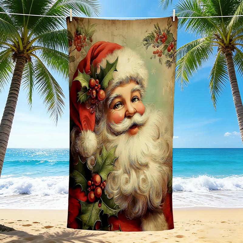 1Pc Vintage Christmas Portrait Beach Towel Quick Dry Multiuse For Beach Pool Gym Yoga Home Travel Christmas Halloween Xmas Gift S116
