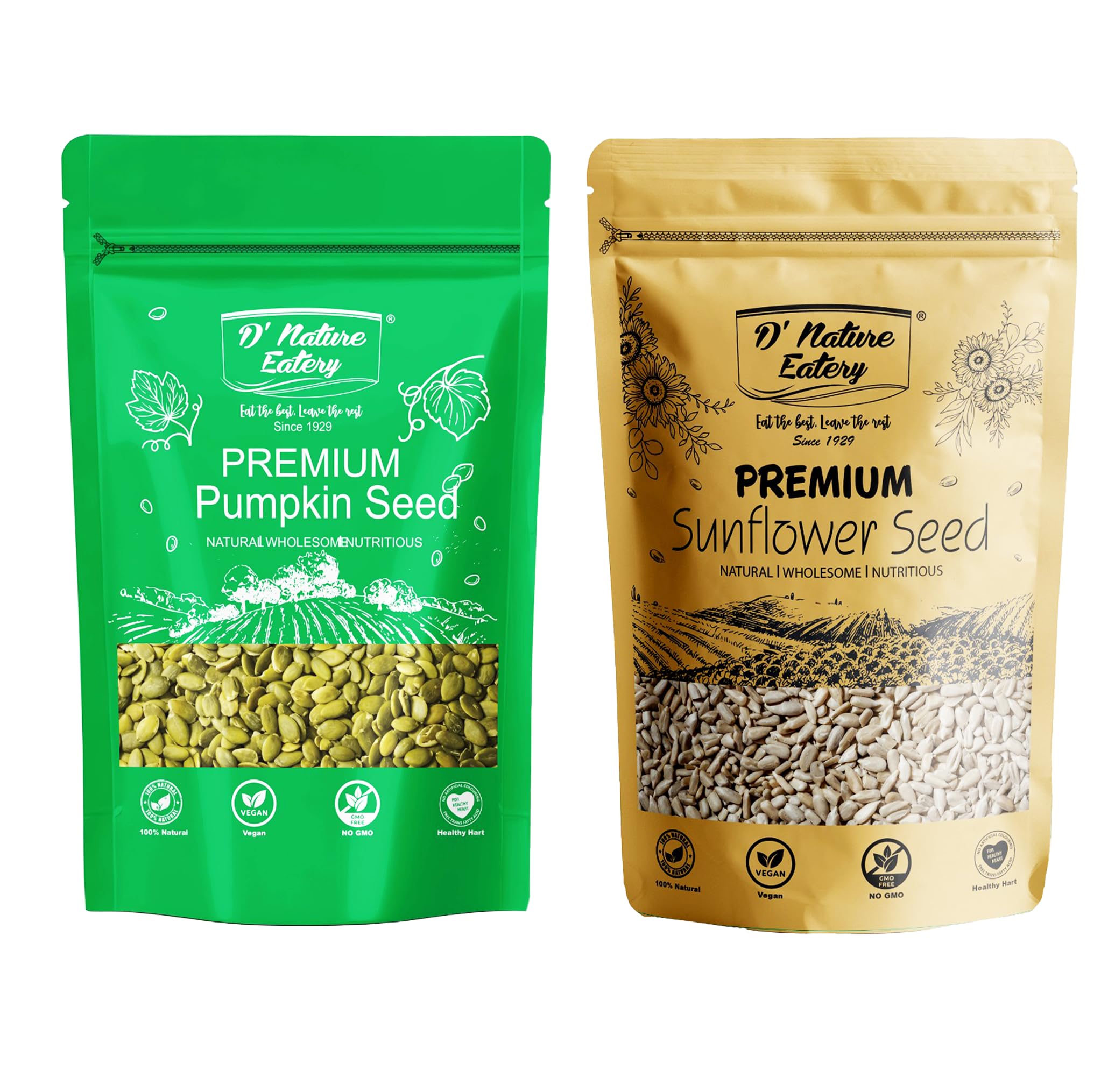 D’ Nature Eatery Seeds Combo Pack 500gm | Raw and Natural Healthy Pumpkin Sunflower Seeds for Eating | Rich in Protein, Fiber and Omega-3 | Helps