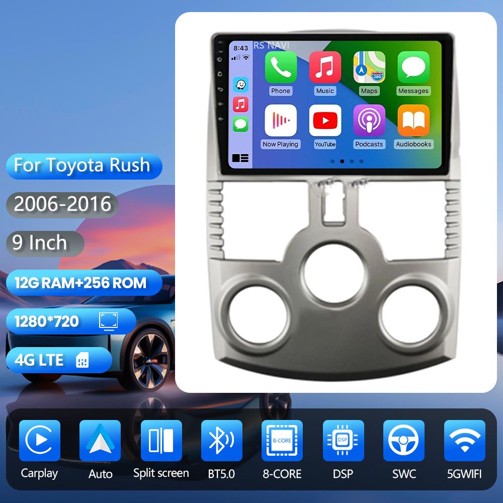 Android 16 Car Stereo Carplay Auto with 2K Screen, BT Multimedia Player for Toyota Rush DAIHATSU TERIOS, Stereo Car Radio 2006-2016