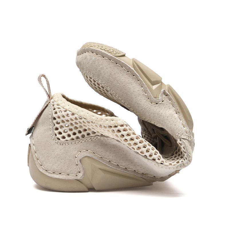 Summer Genuine Leather Men's Casual Sneaker Plus Size Sewing Genuine Leather Mesh Shoes