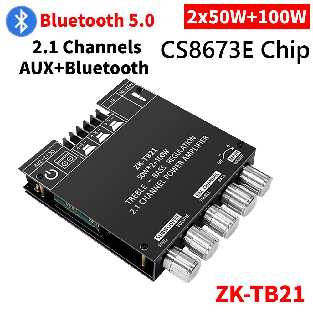 1/2PCS MT21 Subwoofer Amplifier Board Bluetooth 5.0 50WX2+100W 2.1 Channel Power Audio Stereo Amplifier Tone Bass AMP AUX 12V24