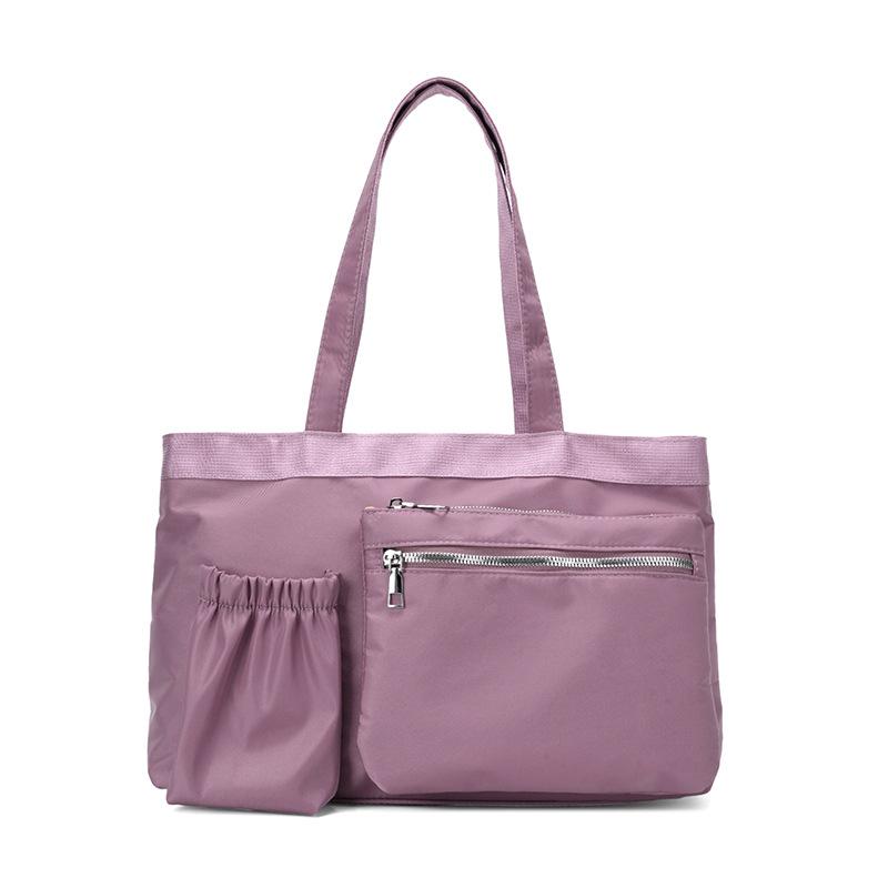 Japanese Simple Solid Color Shoulder Bags for Women Large Capacity Multi-Pocket Ladies Nylon Tote College Student Class Handbag