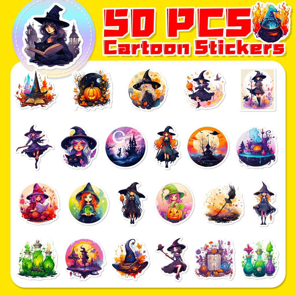 50 Pegatinas de Mago de Olla de Medicina Magia Bruja Personalidad Demonio Gótico Bruja Graffiti Maleta