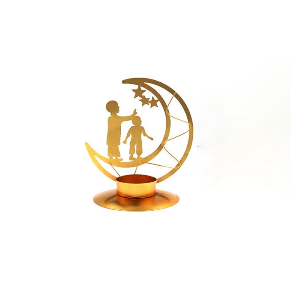 

Unique Metal Moon Candlestick Wrought Iron Desktop Candle Holder Golden Aromatherapy Tray Desktop Style A
