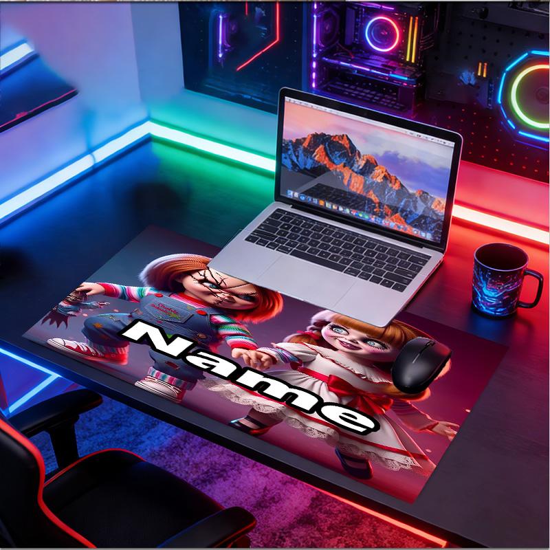 Custom Name Personalized Bride of Chucky Pattern Mousepad, Laptop PC Desk Mat, Decorative Desk Mat for Home Keyboard Pad Gift