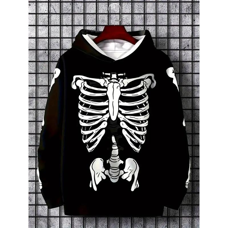 2025 New Men's Vintage Skull Skeleton 3D Print Hoodie Men Women Fashion Oversized Hoodie Sweatshirt Halloween Unisex Tracksuit
