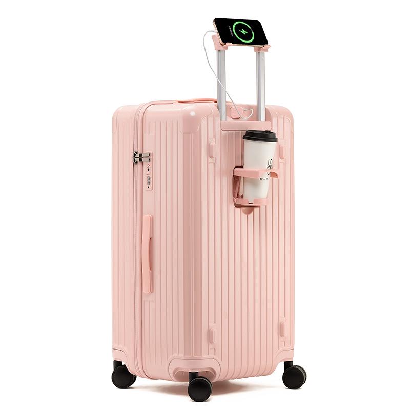 Thickened 24" PC Trolley Case: Drop-resistant, Large Capacity Suitcase with Combination Lock, Available In 26" & 30" Sizes, Leather Accent for Women.
