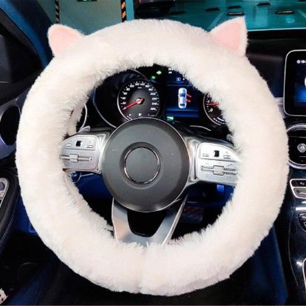 Cute Cartoon Cat Auto Steering Wheel Plush Protective Cover Winter Car Non-slip Warm Interior Animation Decoration Accessories